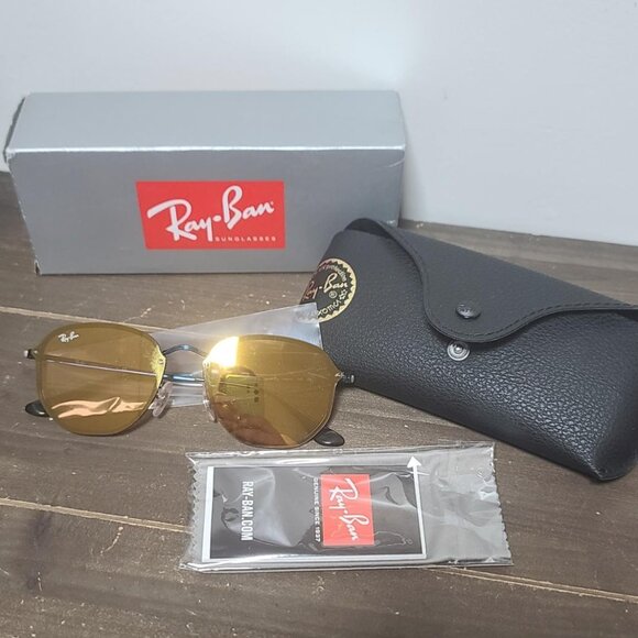 Ray-Ban Limited Ed. Blaze Hexagonal Metal Frame Sunglasses Blue/Dark Orange NIB - Picture 1 of 2